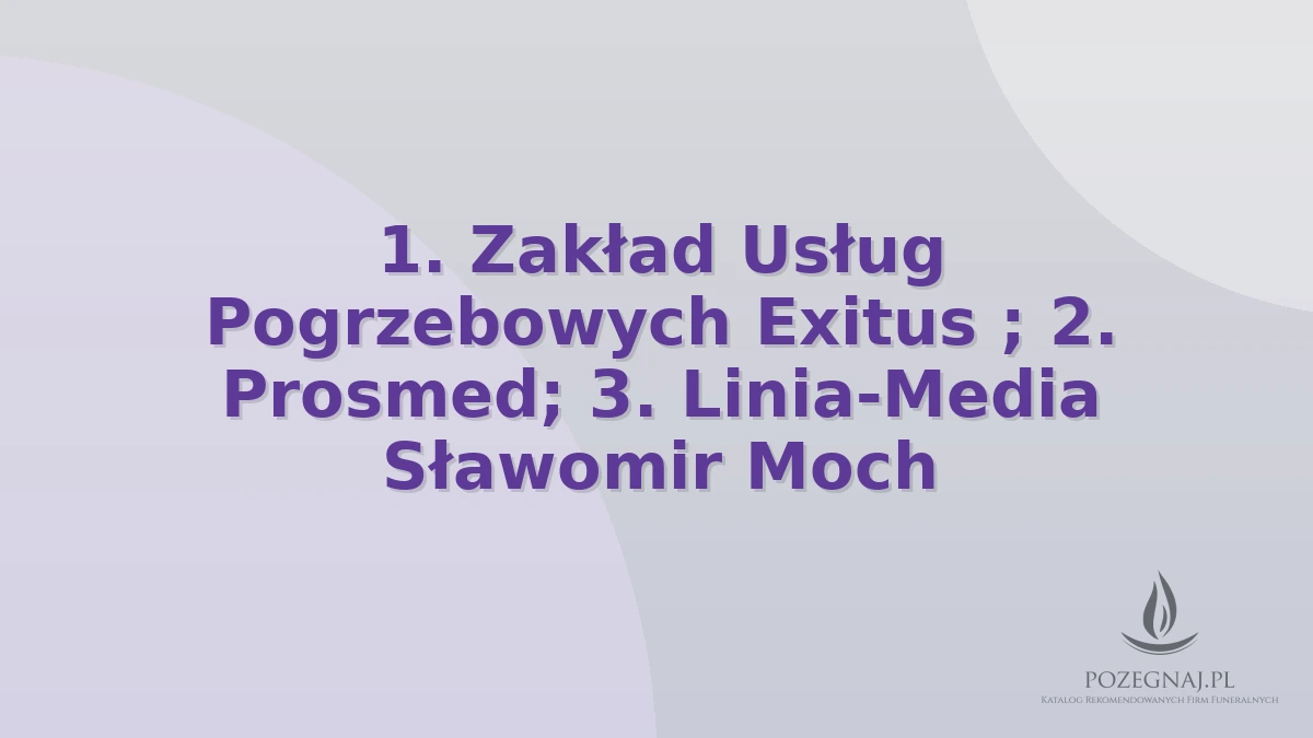 1. Zakład Usług Pogrzebowych Exitus ; 2. Prosmed; 3. Linia-Media Sławomir Moch